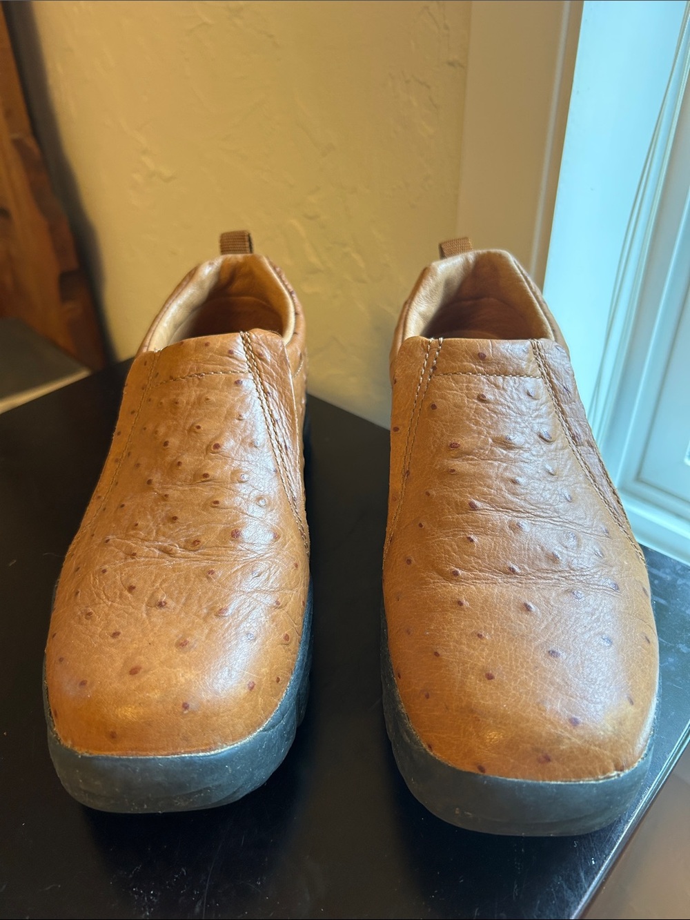 Roper brown faux ostrich leather slip on size 7
